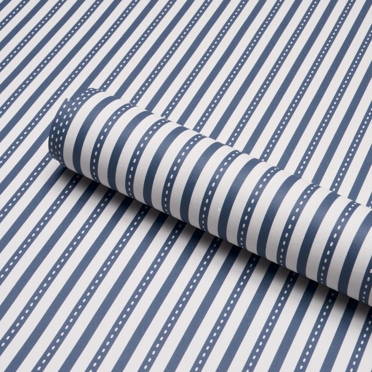 Schumacher Mathis Ticking Stripe Indigo Wallpaper