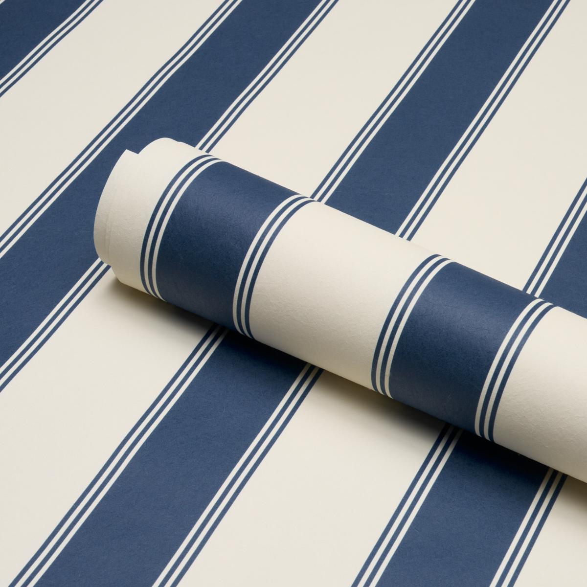 Schumacher Rafe Stripe Indigo Wallpaper