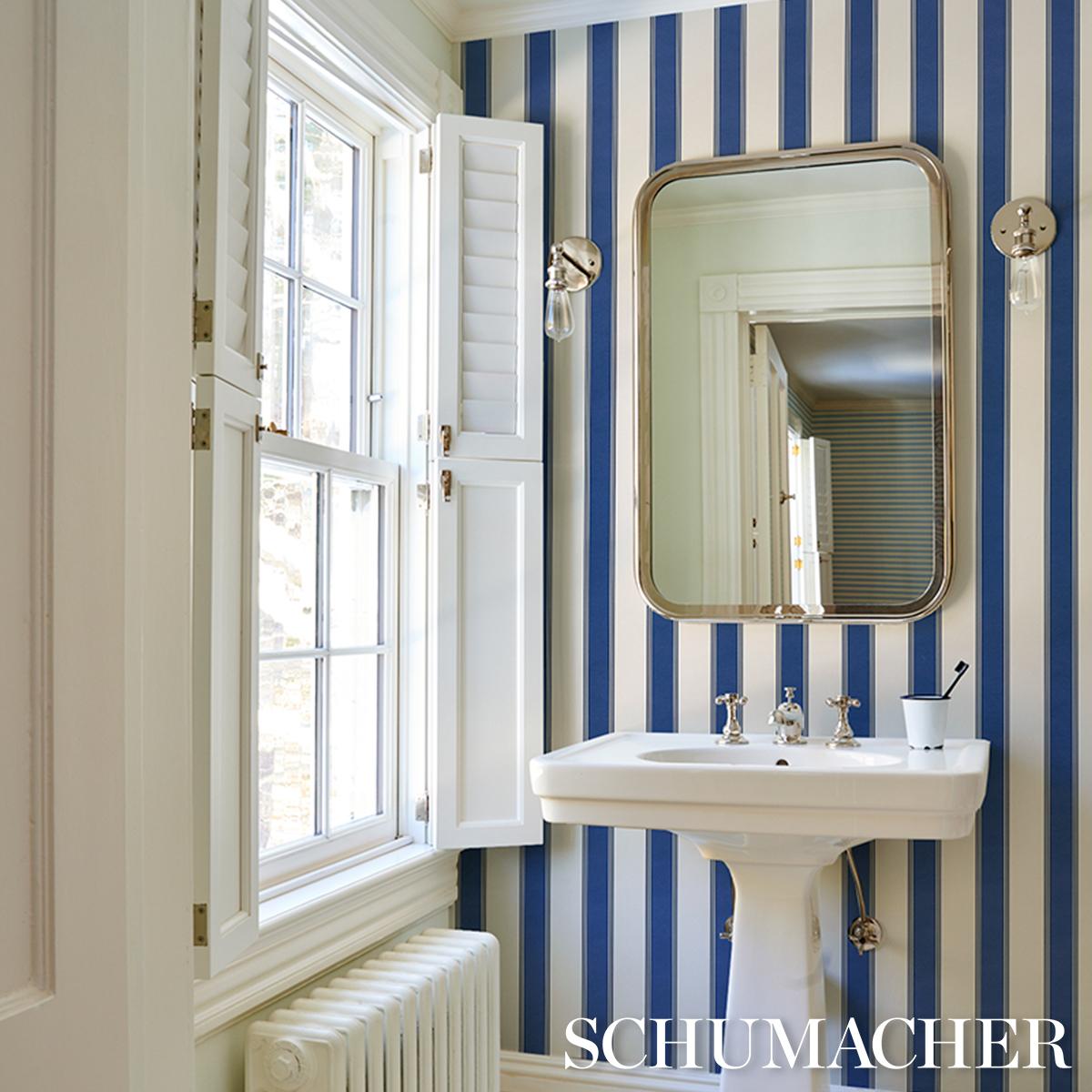 Schumacher Rafe Stripe Indigo Wallpaper