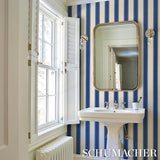 Schumacher Rafe Stripe Indigo Wallpaper