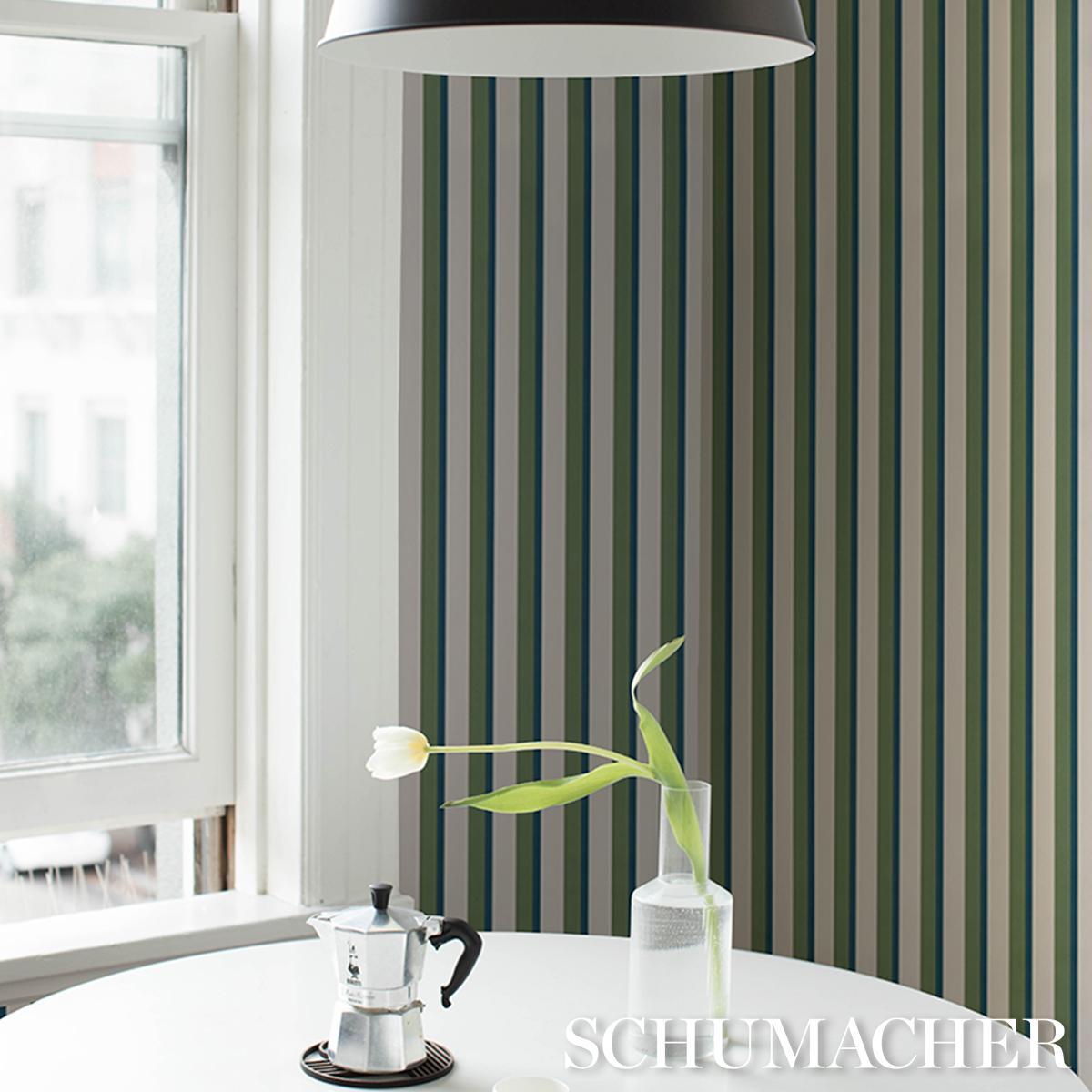 Schumacher Rigsby Stripe Peacock Wallpaper
