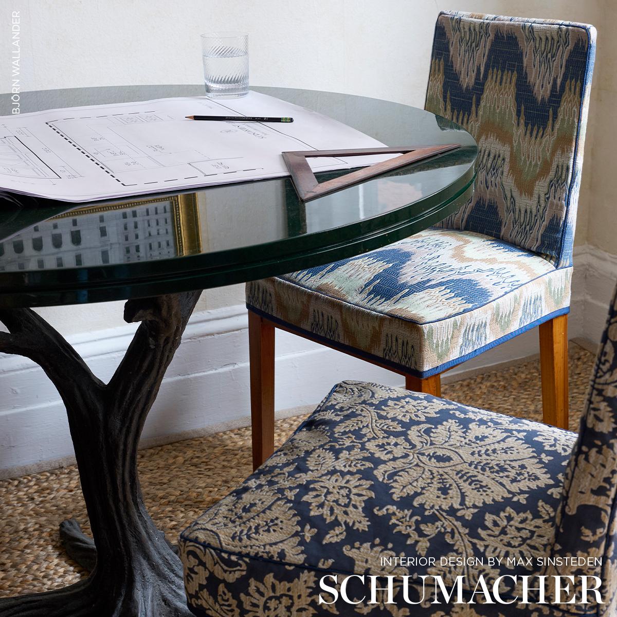 Schumacher Elio Flamestitch Indigo Fabric