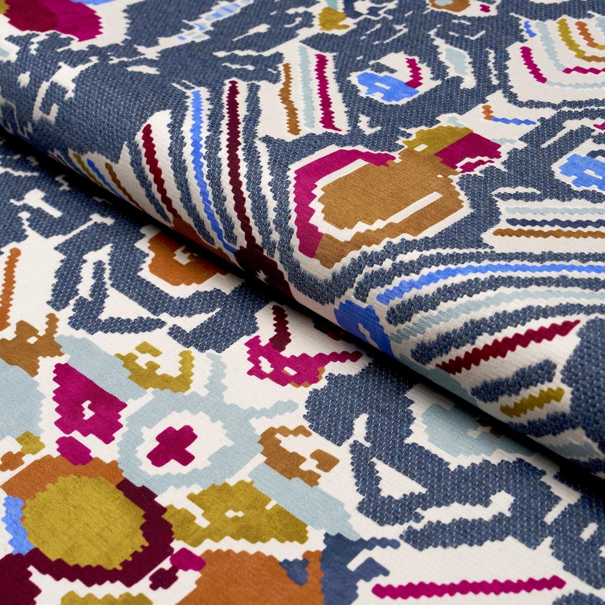 Schumacher Reversible Digital Damask Denim Fabric
