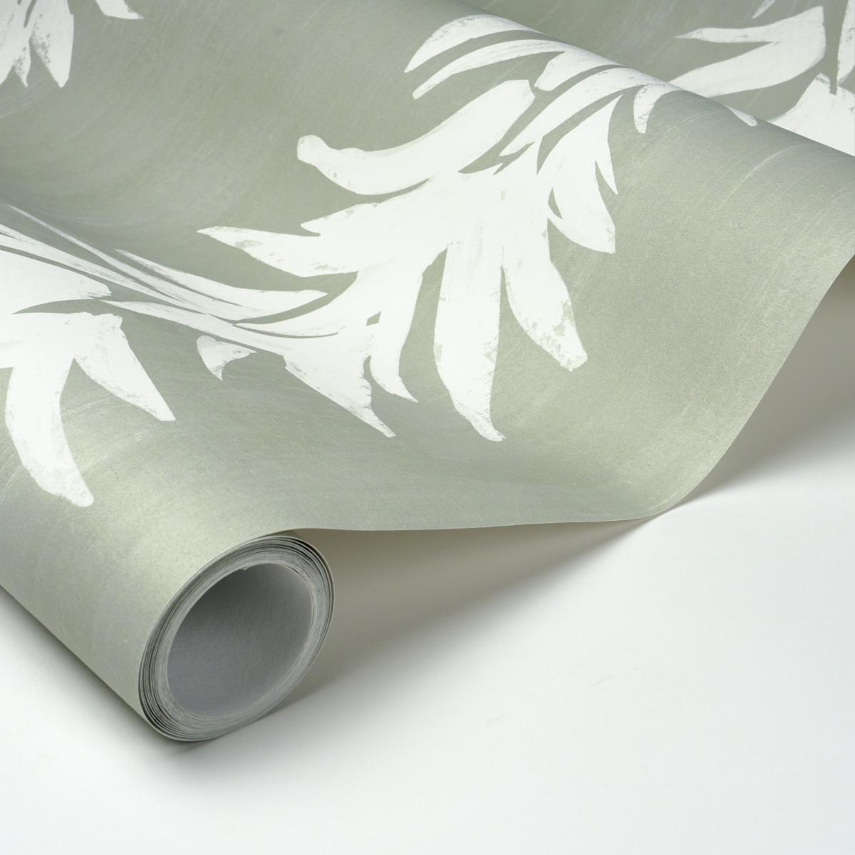 Schumacher X Backdrop White Lotus Cool Green Wallpaper