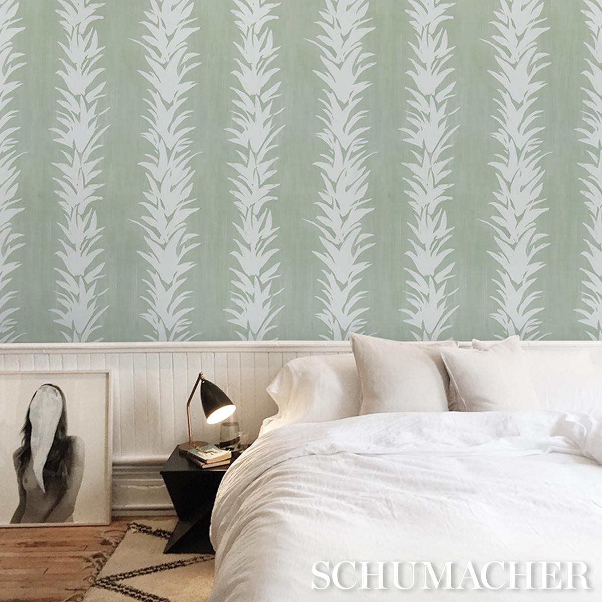 Schumacher X Backdrop White Lotus Cool Green Wallpaper