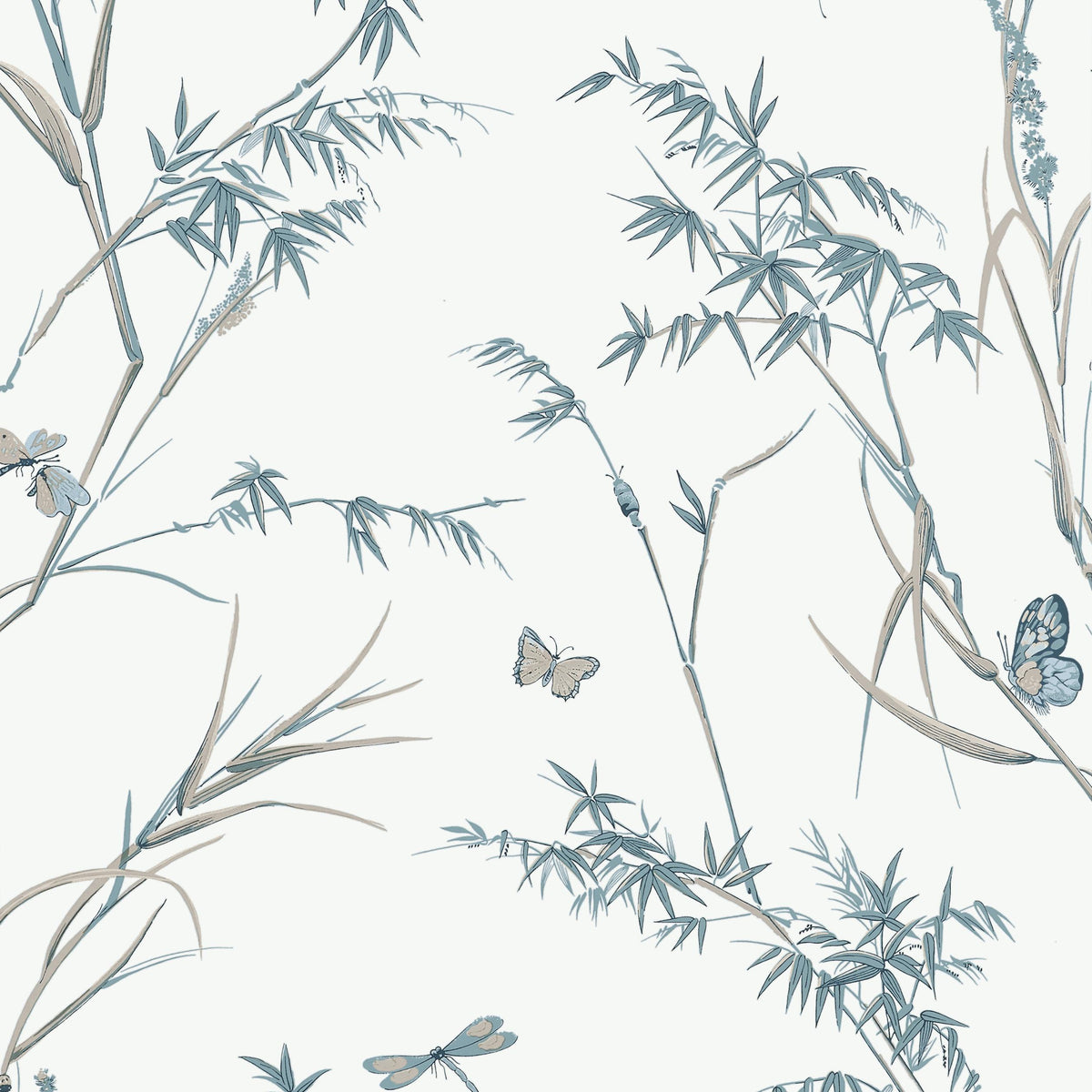 Thibaut Virginia Cream And Aqua Wallpaper