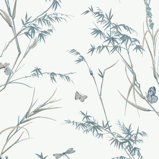 Thibaut Virginia Cream And Aqua Wallpaper