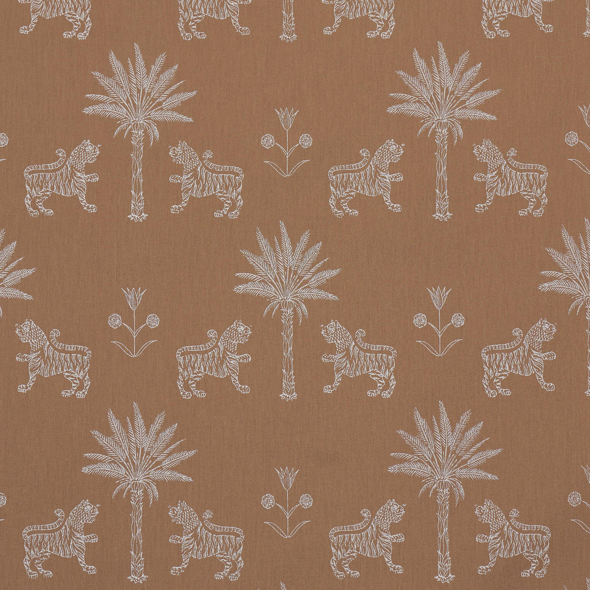 Schumacher Tiger Palm Silhouette Outdoor Mediterrean Spice Fabric