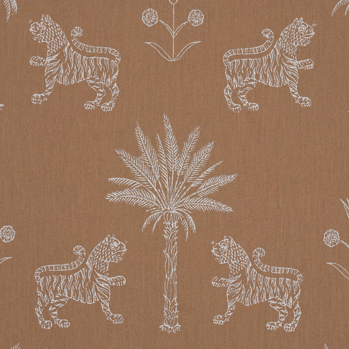 Schumacher Tiger Palm Silhouette Outdoor Mediterrean Spice Fabric