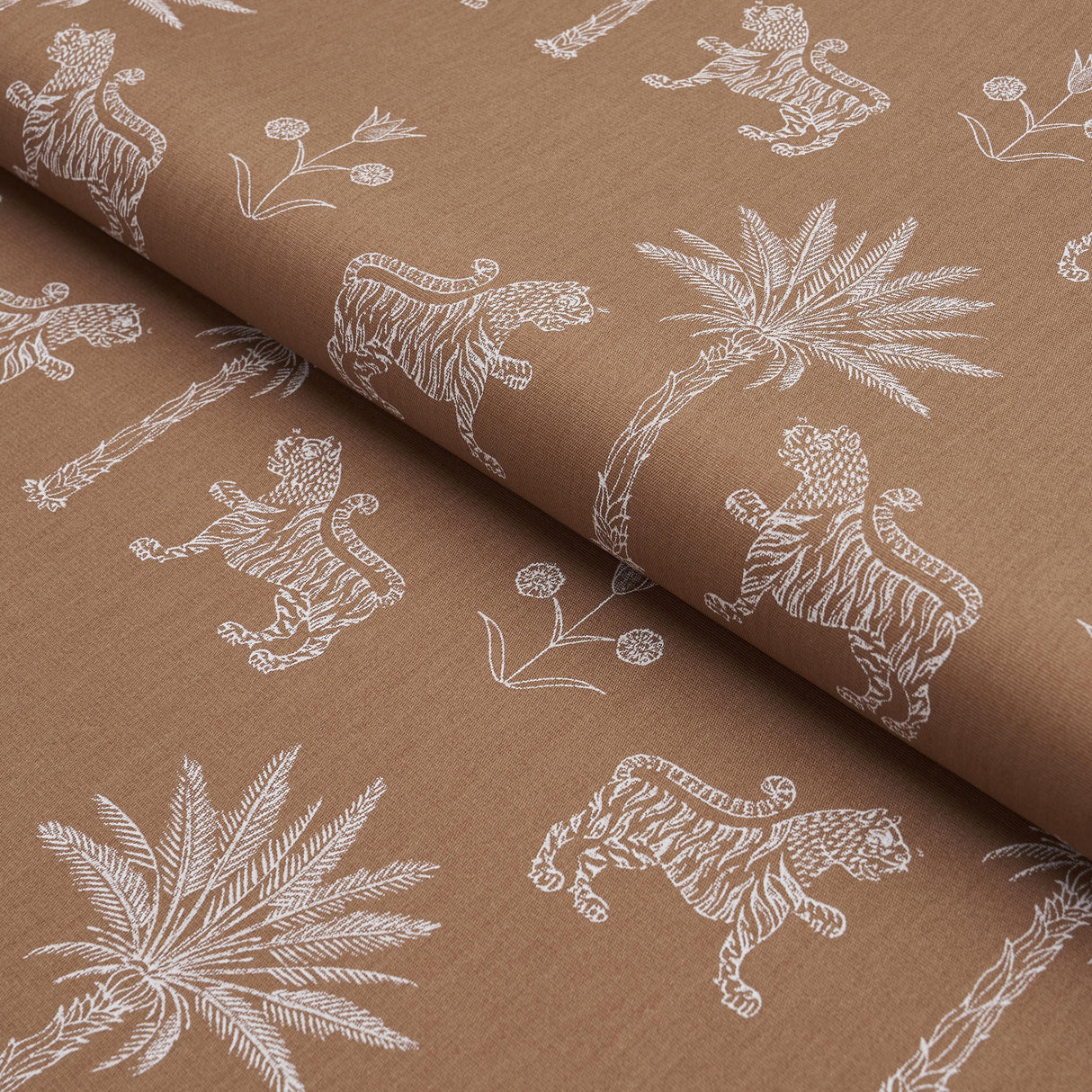 Schumacher Tiger Palm Silhouette Outdoor Mediterrean Spice Fabric