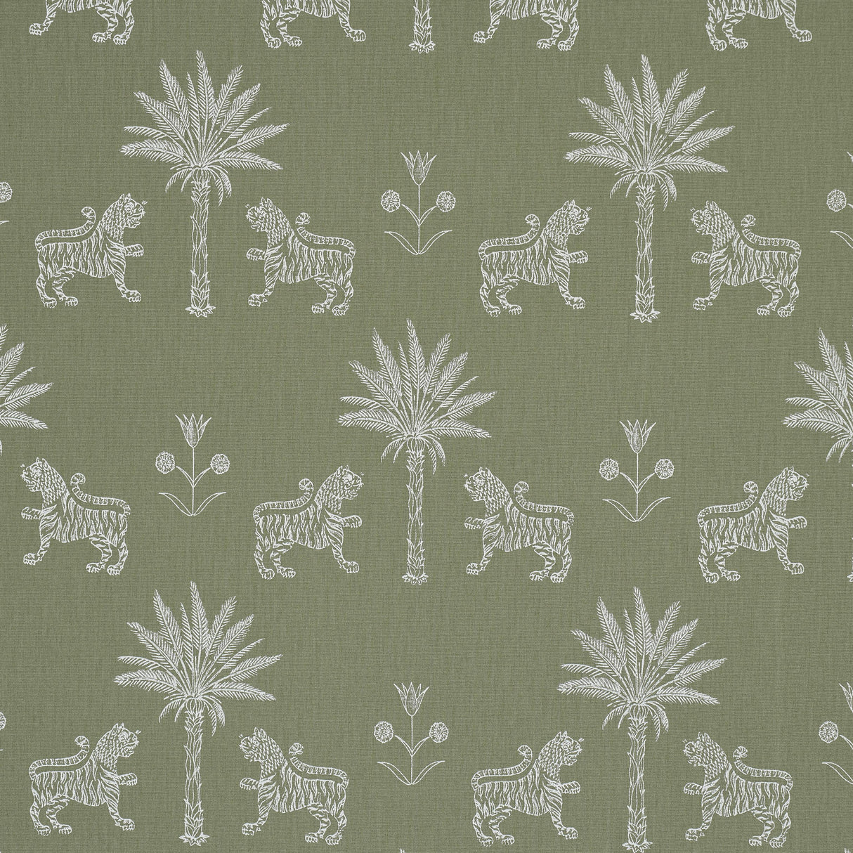 Schumacher Tiger Palm Silhouette Outdoor Sage Fabric