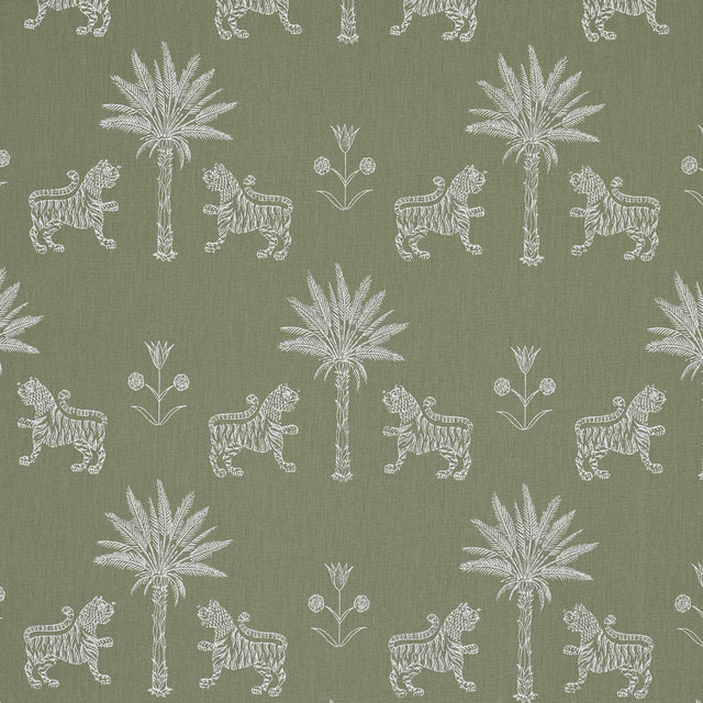 Schumacher Tiger Palm Silhouette Outdoor Sage Fabric