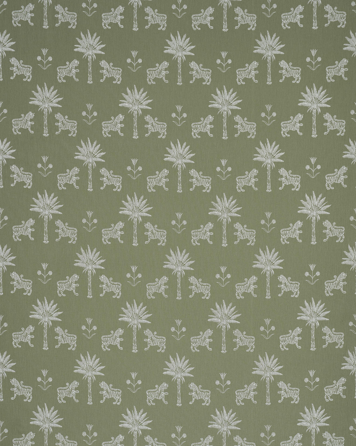 Schumacher Tiger Palm Silhouette Outdoor Sage Fabric