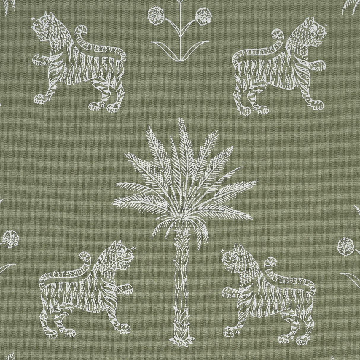 Schumacher Tiger Palm Silhouette Outdoor Sage Fabric