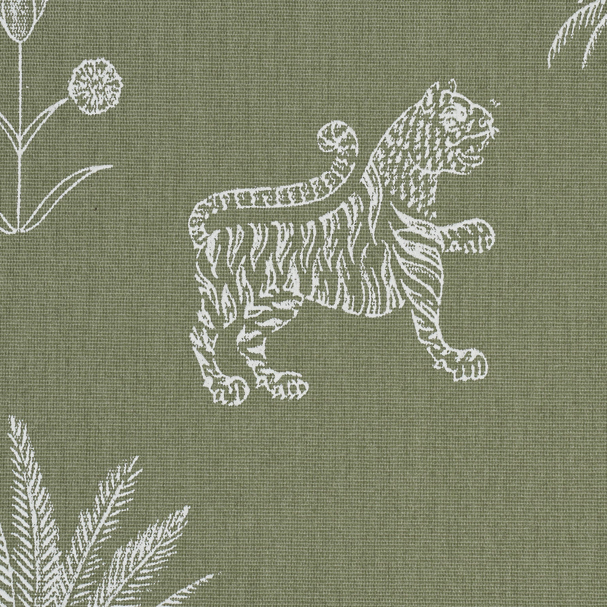 Schumacher Tiger Palm Silhouette Outdoor Sage Fabric