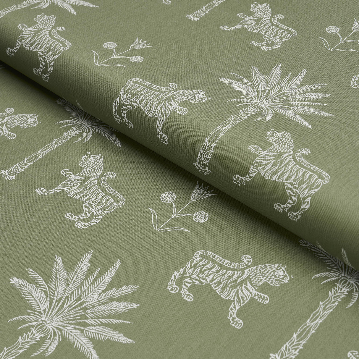 Schumacher Tiger Palm Silhouette Outdoor Sage Fabric