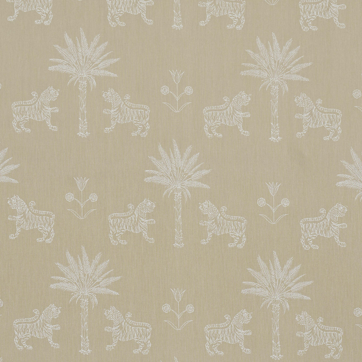 Schumacher Tiger Palm Silhouette Outdoor Mistral Sand Fabric