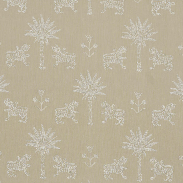 Schumacher Tiger Palm Silhouette Outdoor Mistral Sand Fabric