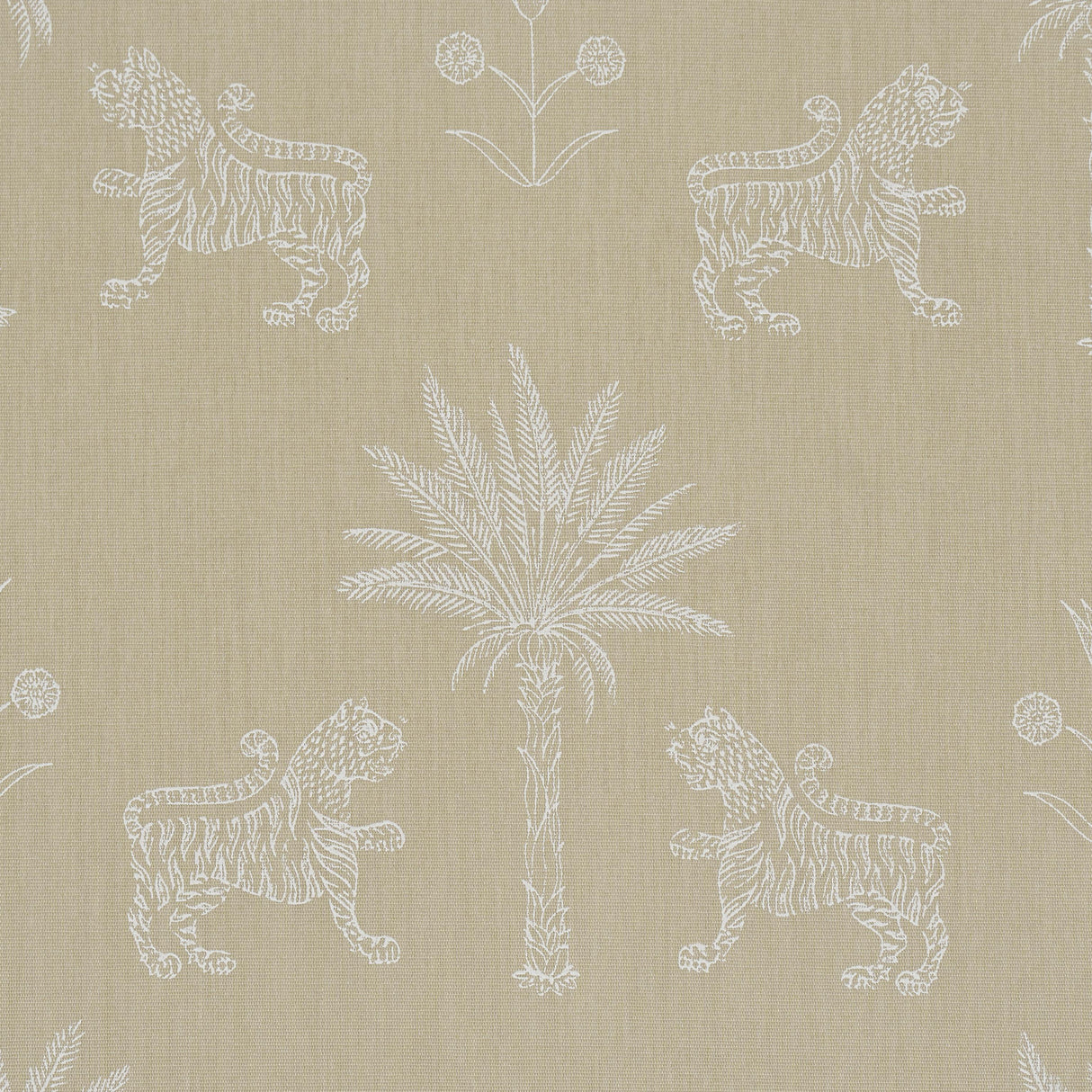 Schumacher Tiger Palm Silhouette Outdoor Mistral Sand Fabric