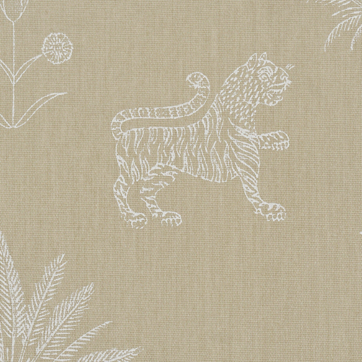 Schumacher Tiger Palm Silhouette Outdoor Mistral Sand Fabric