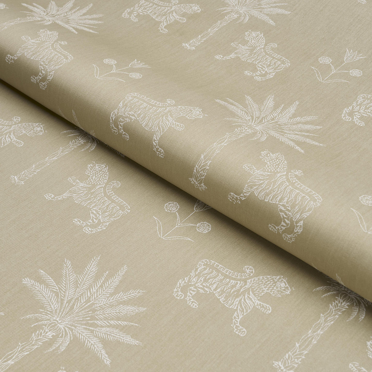 Schumacher Tiger Palm Silhouette Outdoor Mistral Sand Fabric