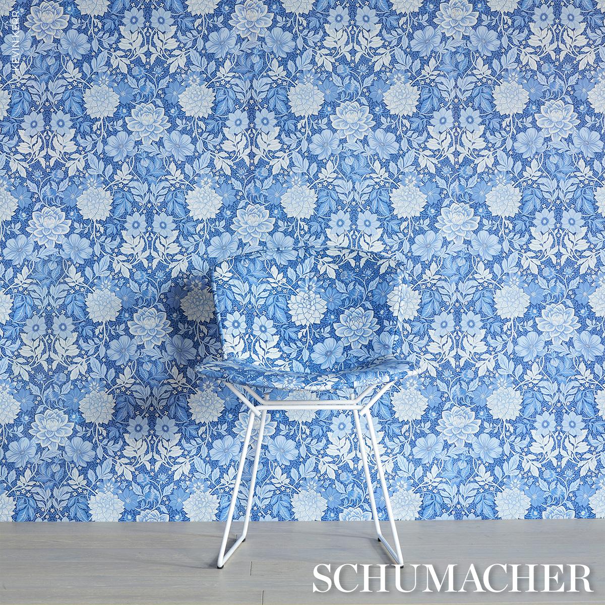 Schumacher Dahlia Garden Blue And White Fabric