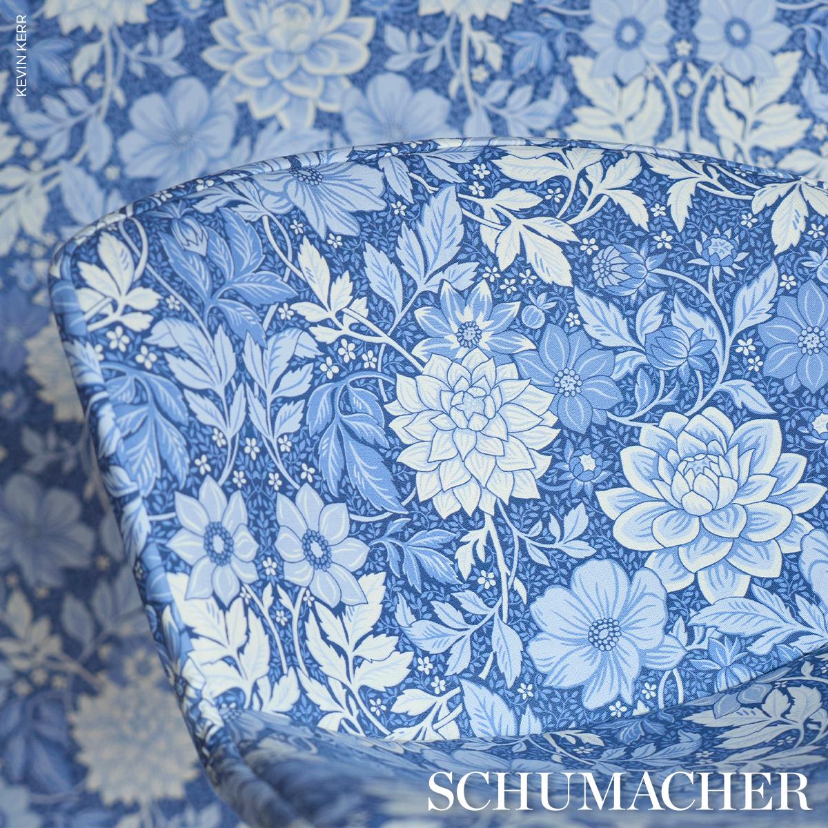 Schumacher Dahlia Garden Blue And White Fabric