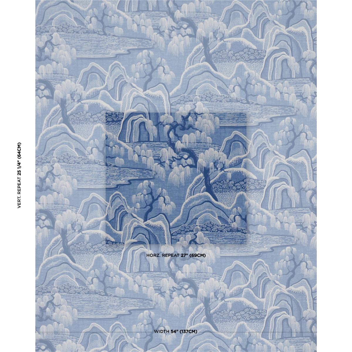 Schumacher Indigo Garden Blue And White Fabric
