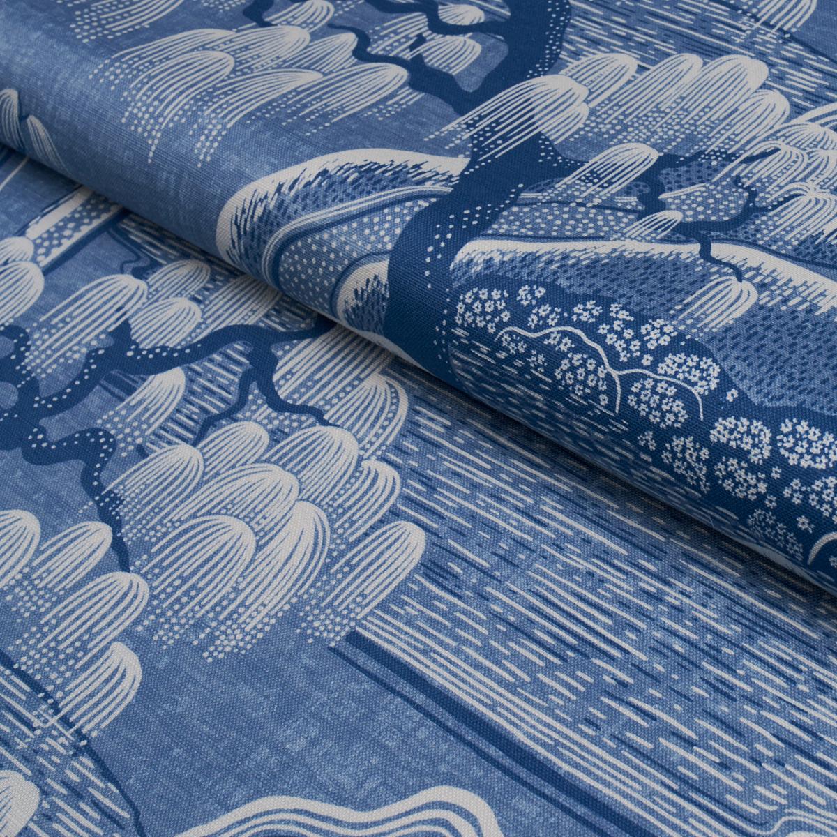 Schumacher Indigo Garden Blue And White Fabric