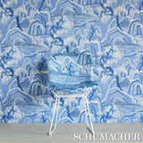 Schumacher Indigo Garden Blue And White Fabric
