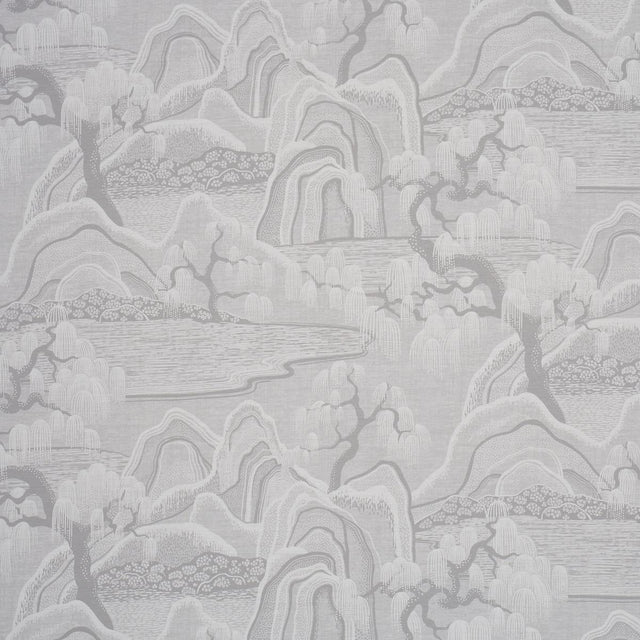 Schumacher Indigo Garden Grey Fabric