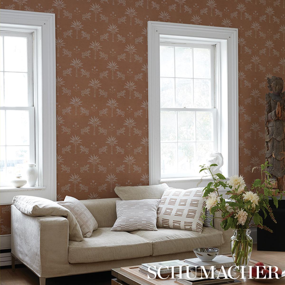 Schumacher Tiger Palm Silhouette Mediterranean Spice Wallpaper