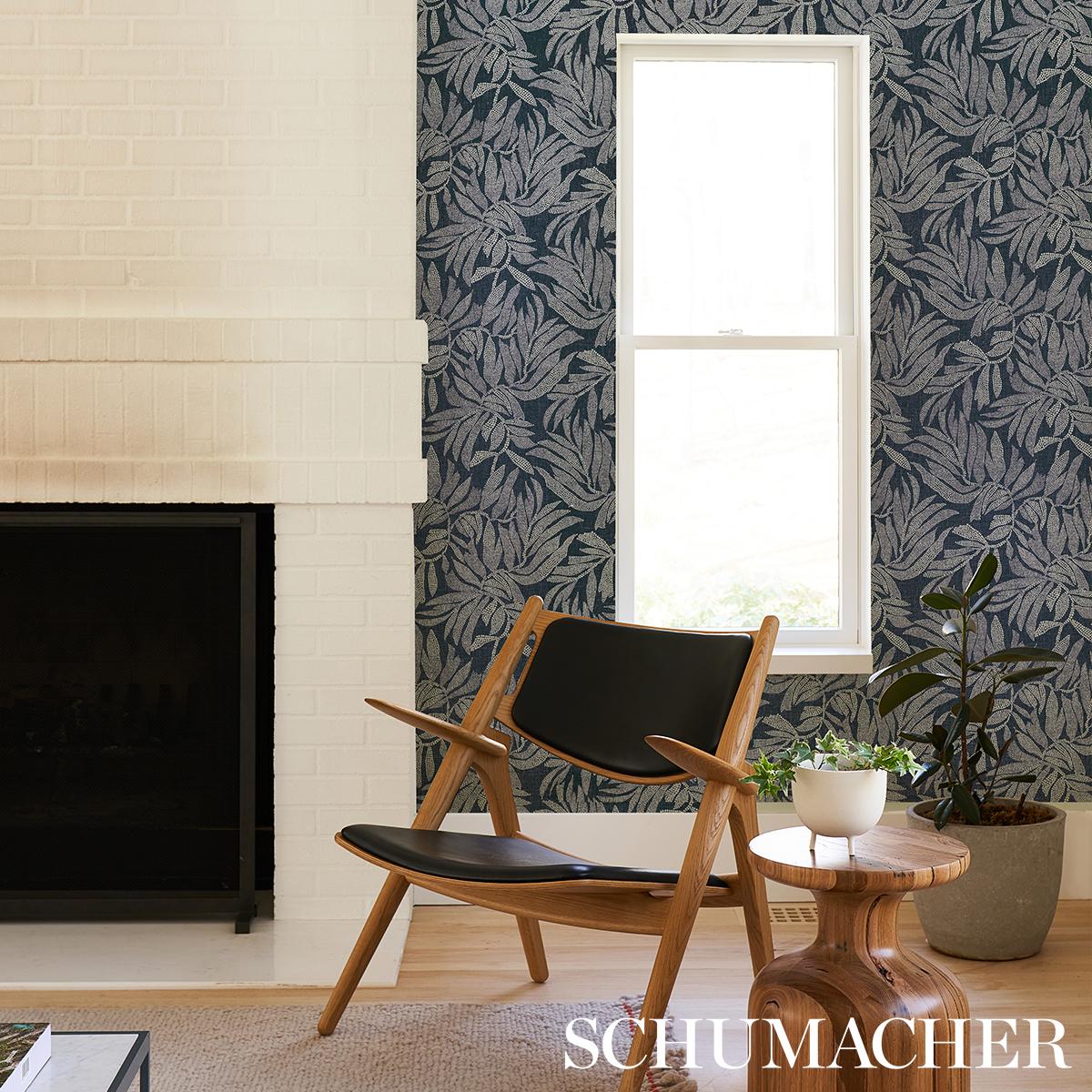 Schumacher Tayrona Palm Mosaic Sisal Pacific Ocean Hues Wallpaper