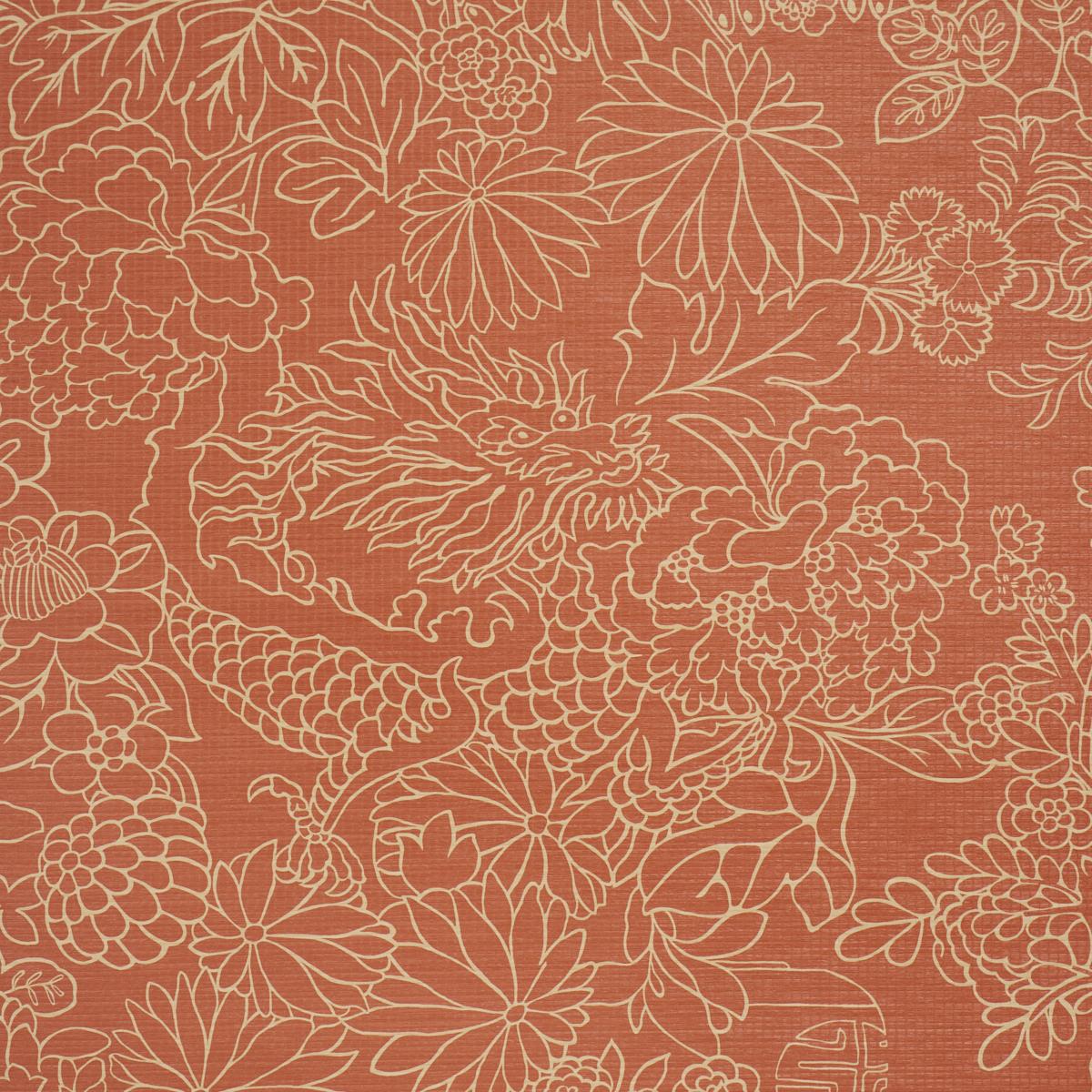 Schumacher Chiang Mai Dragon Silhouette Raffia Terracotta Wallpaper