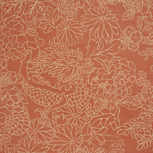 Schumacher Chiang Mai Dragon Silhouette Raffia Terracotta Wallpaper