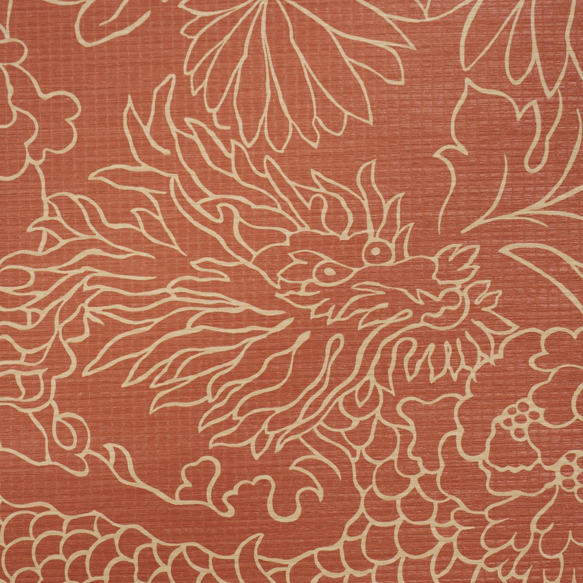 Schumacher Chiang Mai Dragon Silhouette Raffia Terracotta Wallpaper