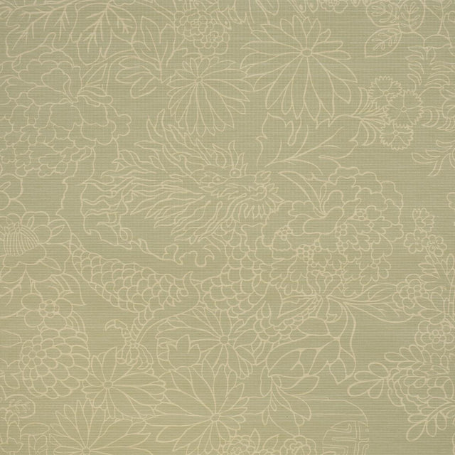 Schumacher Chiang Mai Dragon Silhouette Raffia Sage Wallpaper