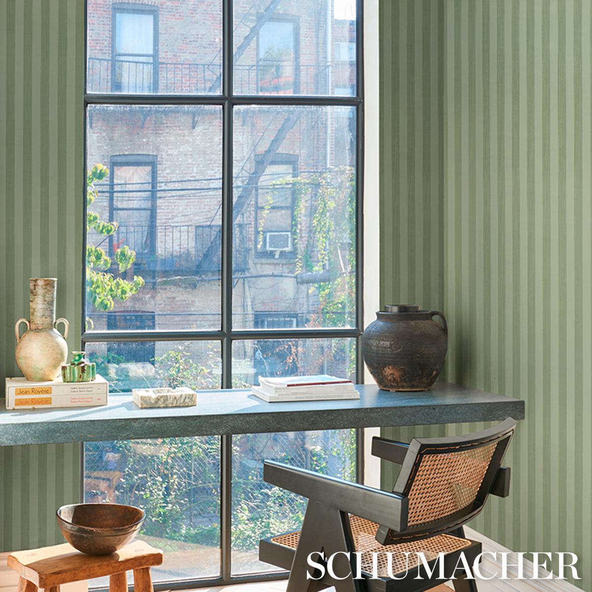 Schumacher Edwin Stripe Medium Sage Wallpaper