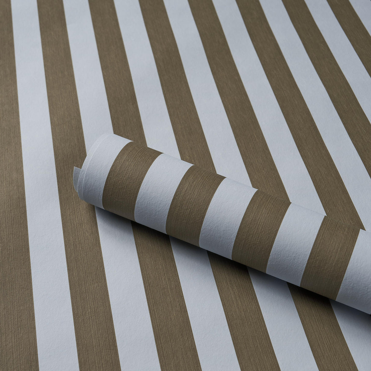 Schumacher Edwin Stripe Medium Brown & Sky Wallpaper