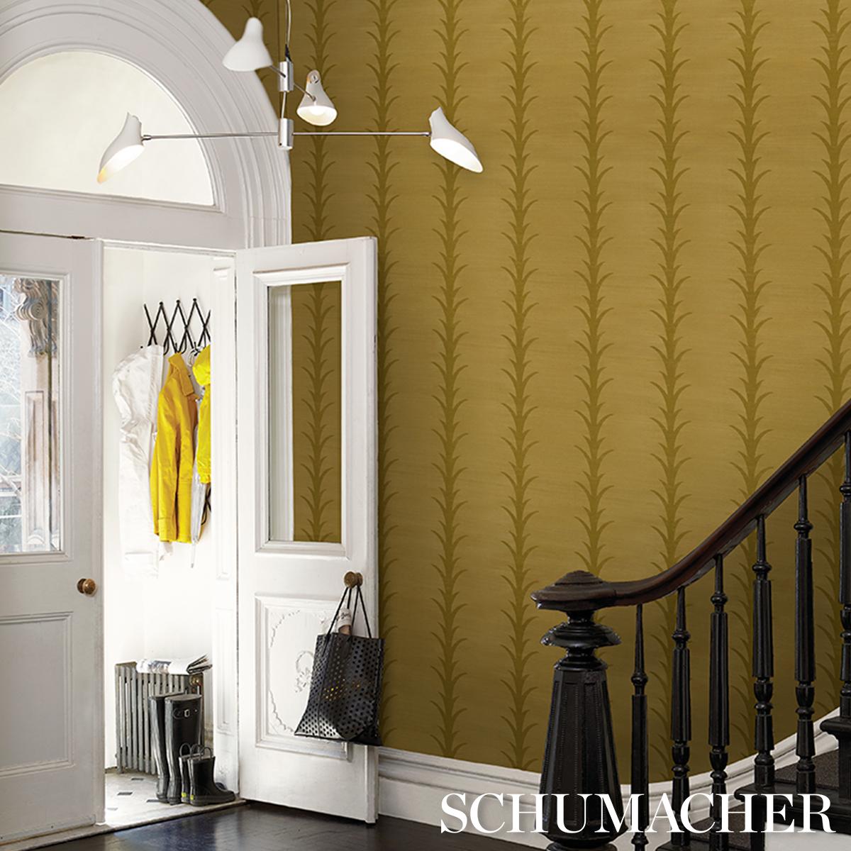 Schumacher Acanthus Stripe Sisal Celery Wallpaper