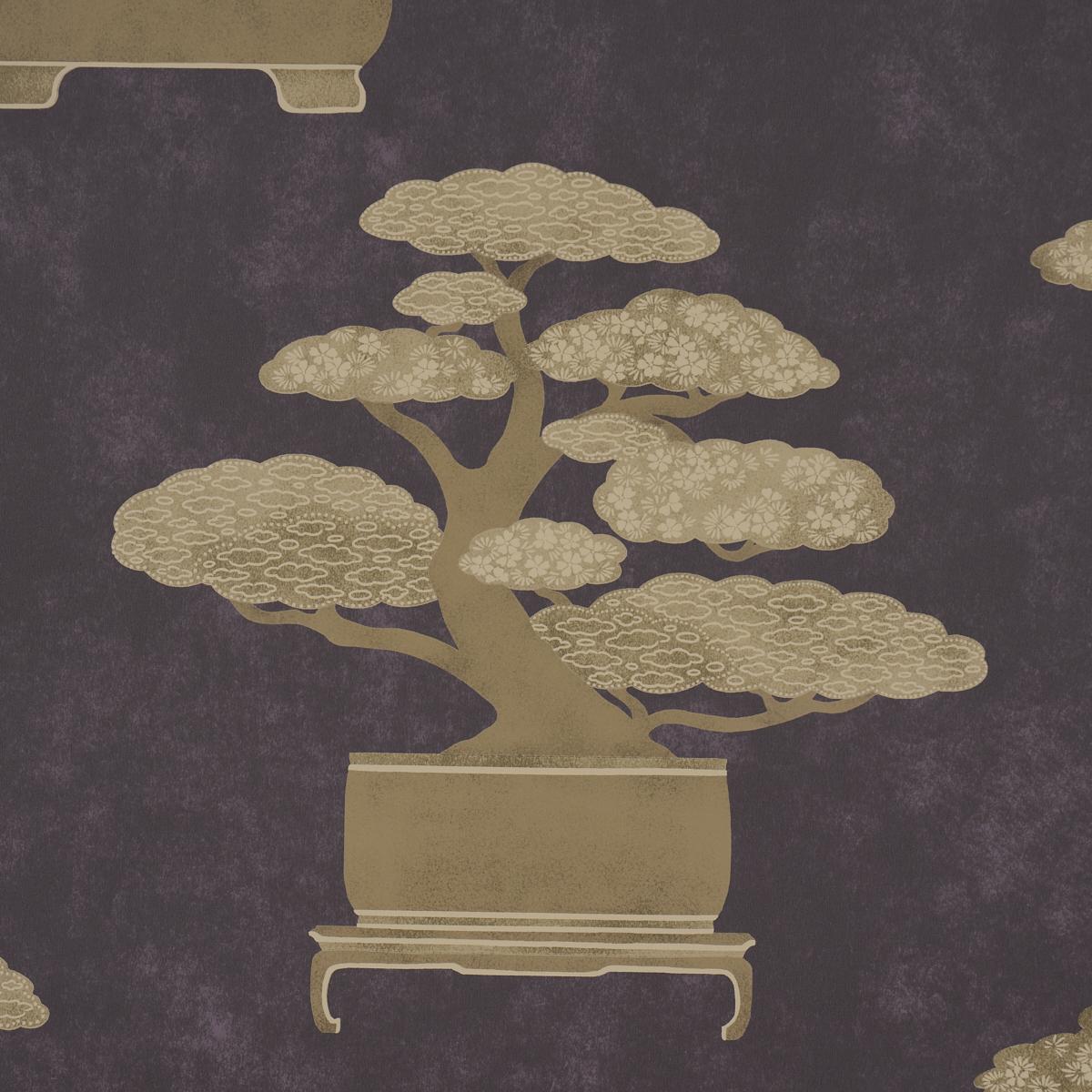 Schumacher Bonsai Tree Aubergine Wallpaper
