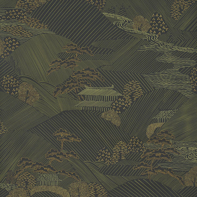 Schumacher Nikko Black Wallpaper