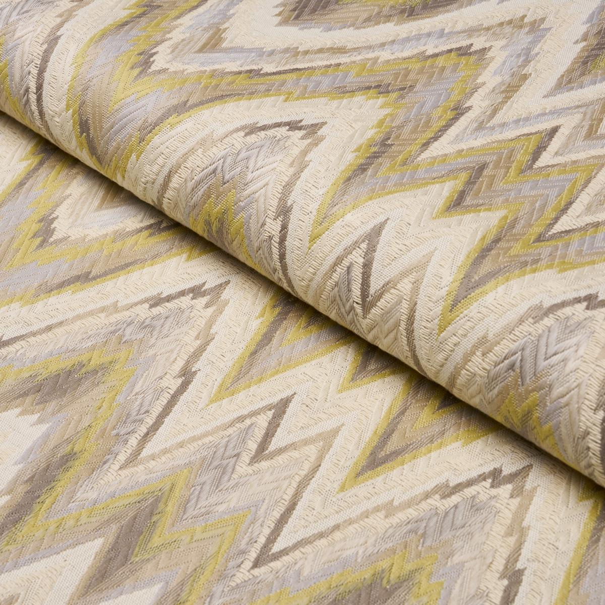 Schumacher Valkyrie Flame Stitch Lemon Sage Fabric