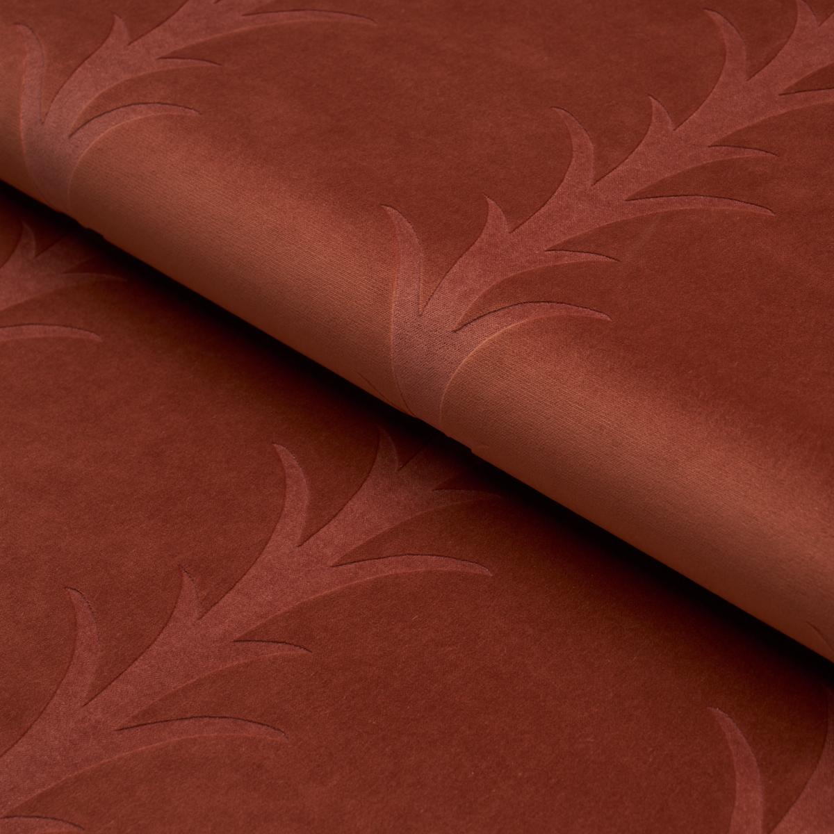 Schumacher Acanthus Stripe Velvet Terracotta Fabric