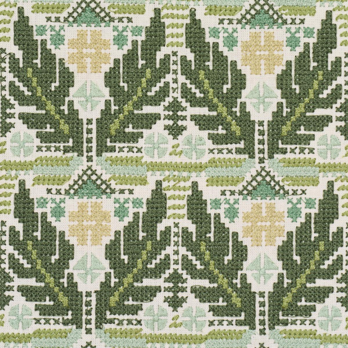 Schumacher Ayla Embroidery Green Fabric
