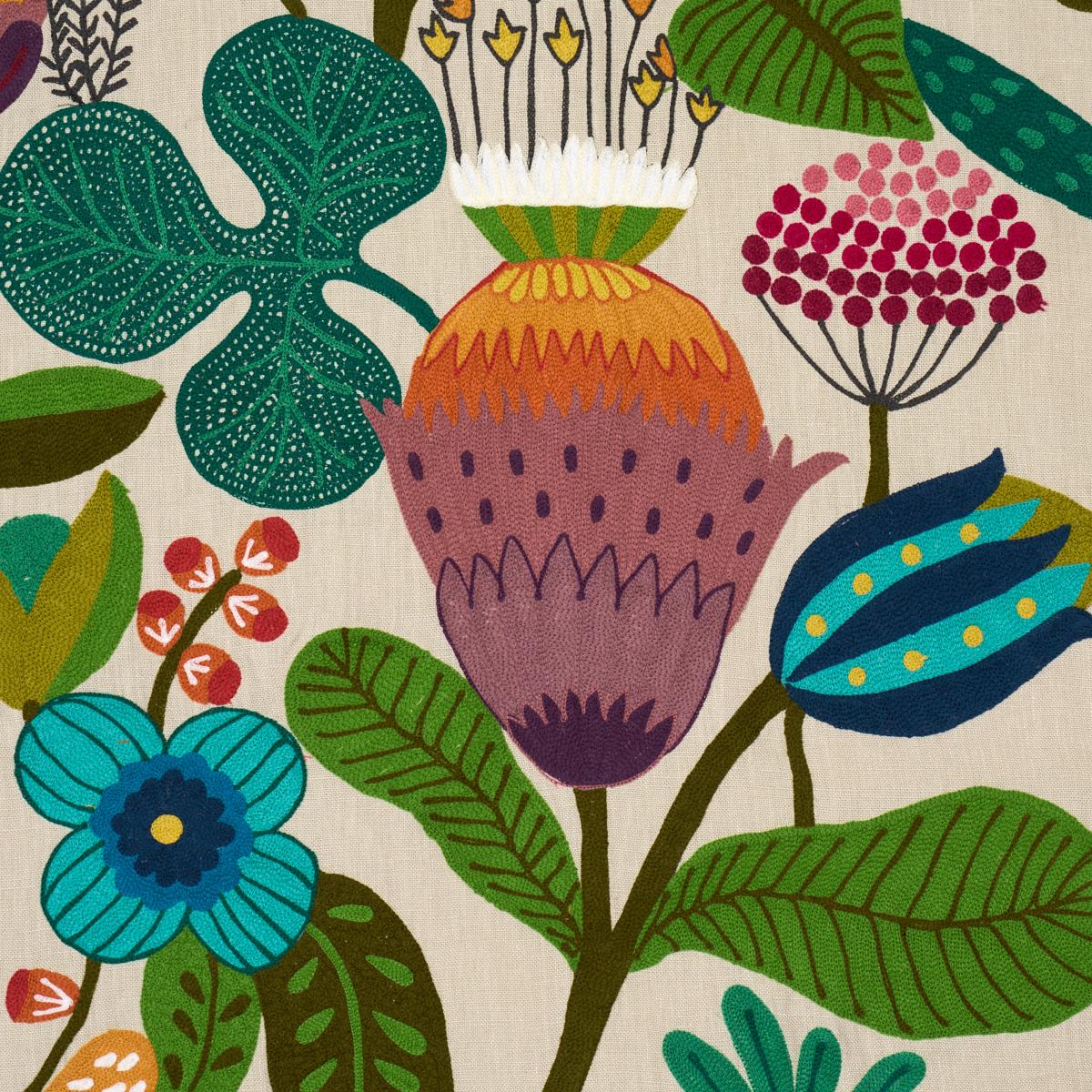 Schumacher Modern Botanical Embroidery Paradise Fabric