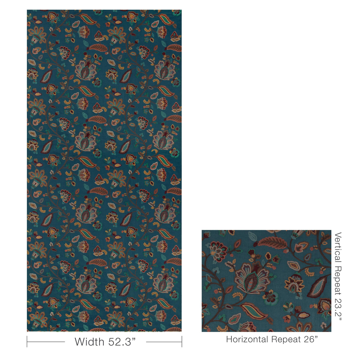 Lee Jofa WESTFIELD EMB TEAL/OCHRE Fabric