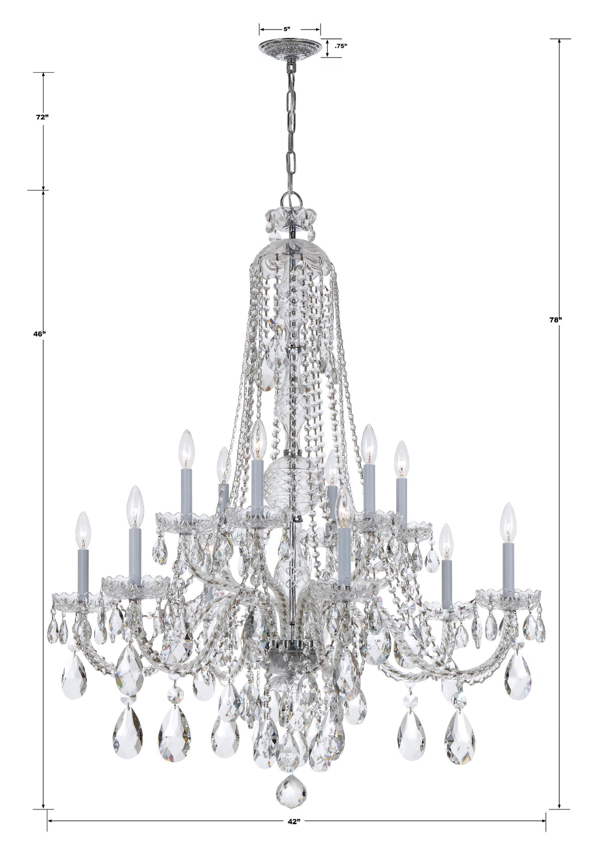 Crystorama Traditional Crystal 42'' Hand Cut Crystal Polished Chrome Chandelier