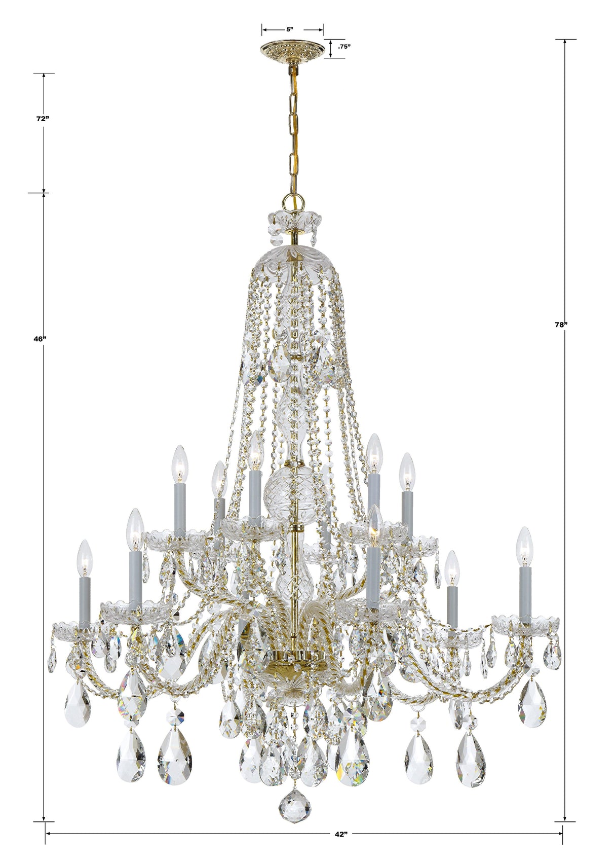 Crystorama Traditional Crystal 42'' Hand Cut Crystal Polished Brass Chandelier