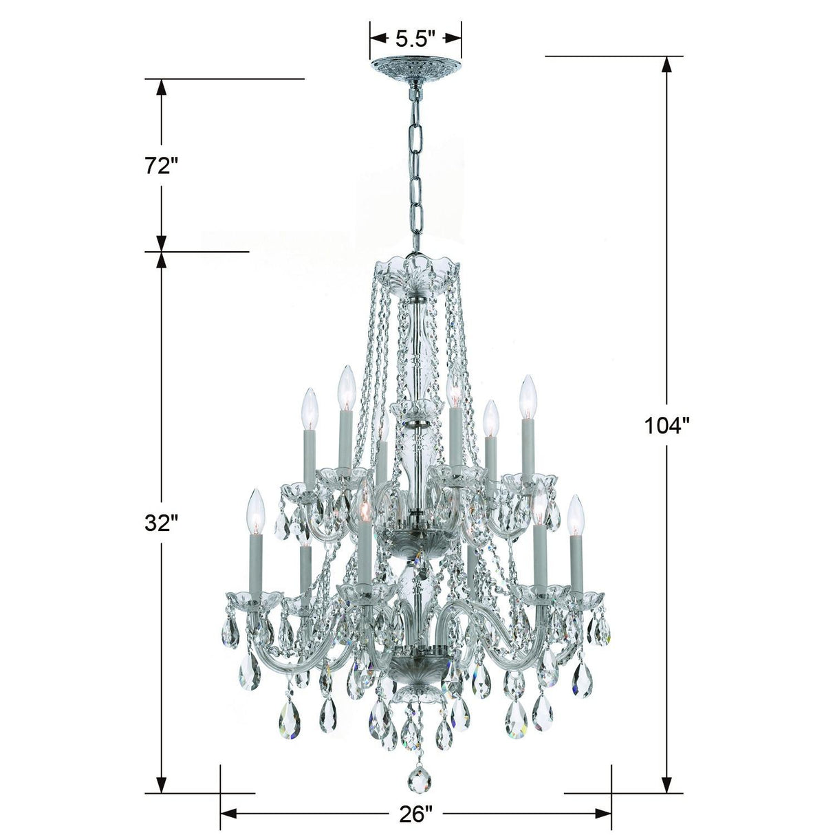 Crystorama Traditional Crystal 26.5'' Hand Cut Crystal Polished Chrome Chandelier